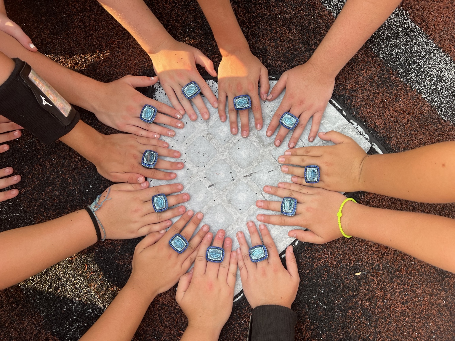 Championship rings around home plate